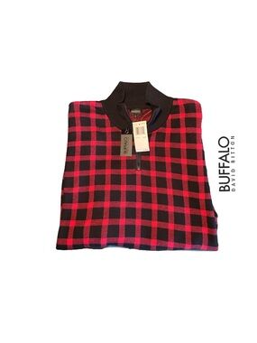 Buffalo David Bitton Men’s Red + Black Buffalo Plaid Half-Zip-Up Sweater - NWT